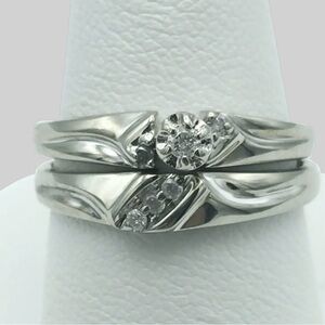 10K White Gold 0.11ctw Diamond Engagement Set Size 7